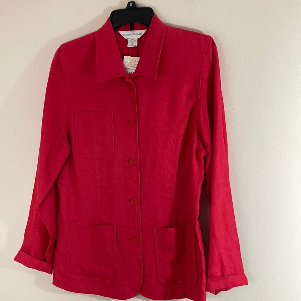 Red Linen Blazer Casual Corner Size  4 NWT